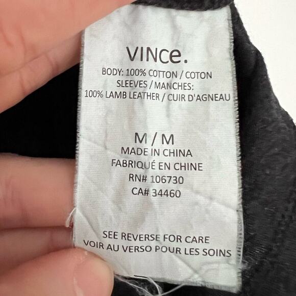 Vince Dark Grey Black Lamb Leather Short Sleeve Top - Picture 5 of 6